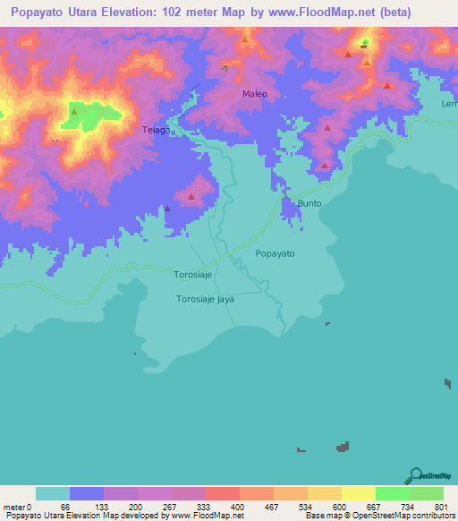 Popayato Utara,Indonesia Elevation Map