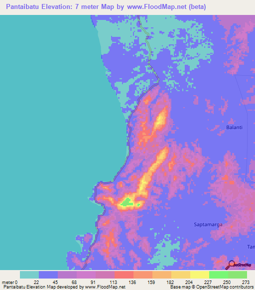 Pantaibatu,Indonesia Elevation Map