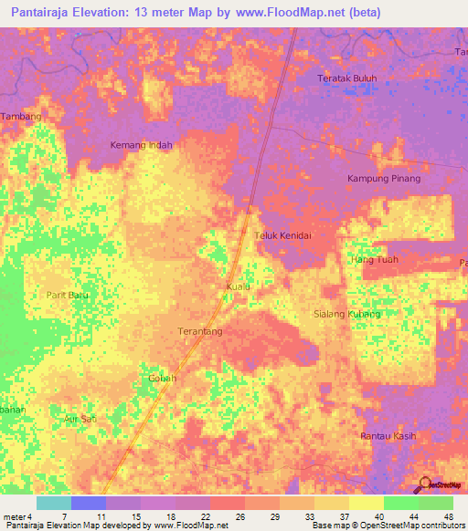 Pantairaja,Indonesia Elevation Map