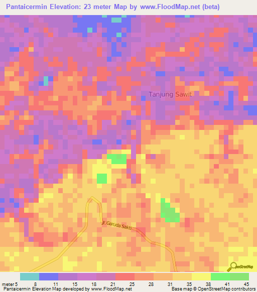 Pantaicermin,Indonesia Elevation Map