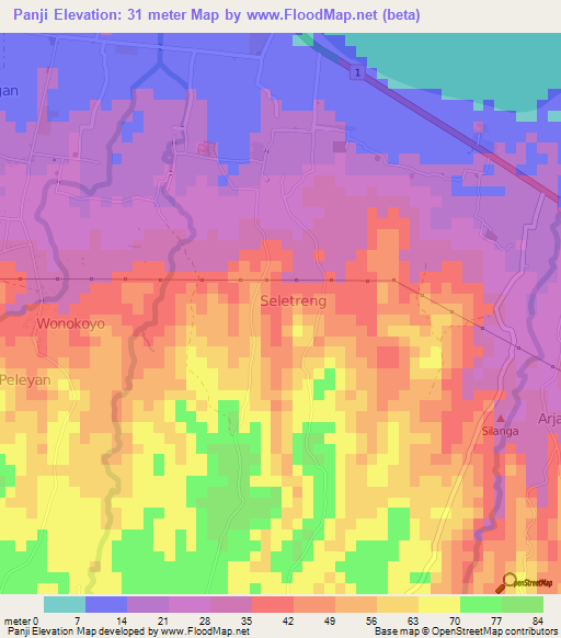 Panji,Indonesia Elevation Map