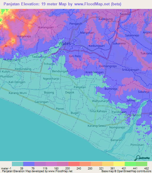 Panjatan,Indonesia Elevation Map