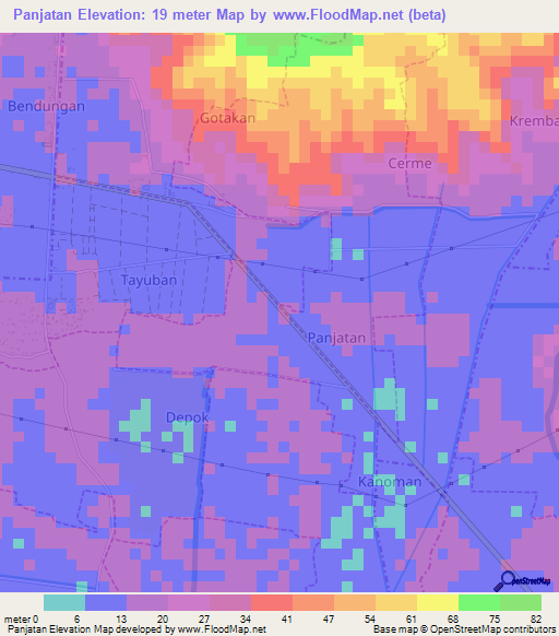 Panjatan,Indonesia Elevation Map