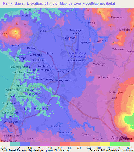 Paniki Bawah,Indonesia Elevation Map