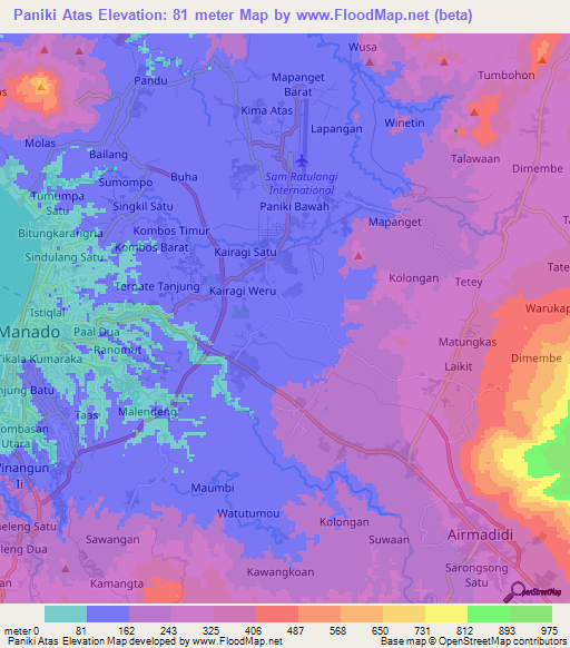 Paniki Atas,Indonesia Elevation Map