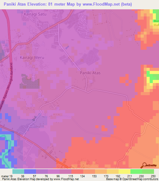 Paniki Atas,Indonesia Elevation Map