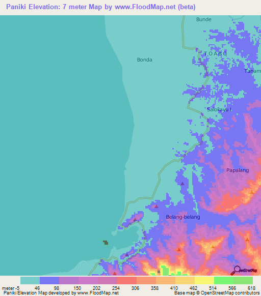 Paniki,Indonesia Elevation Map