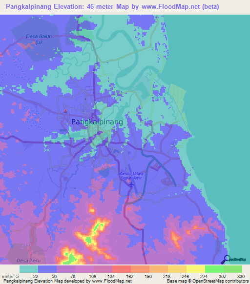 Pangkalpinang,Indonesia Elevation Map