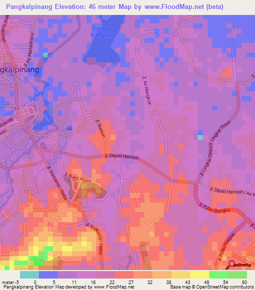 Pangkalpinang,Indonesia Elevation Map