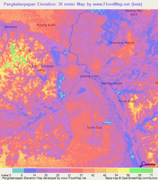 Pangkalanpapan,Indonesia Elevation Map