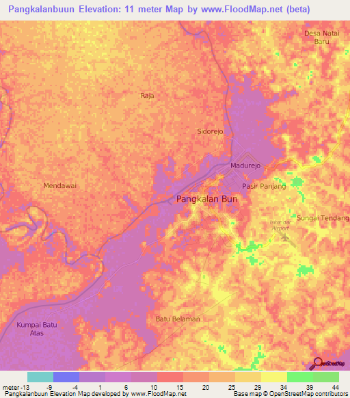 Pangkalanbuun,Indonesia Elevation Map