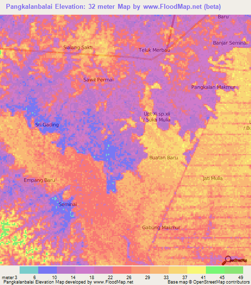 Pangkalanbalai,Indonesia Elevation Map