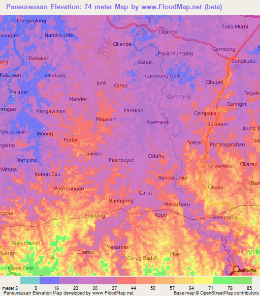 Paneureusan,Indonesia Elevation Map