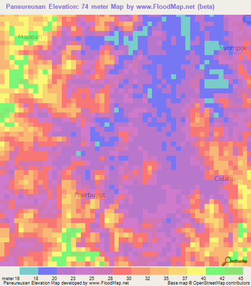 Paneureusan,Indonesia Elevation Map