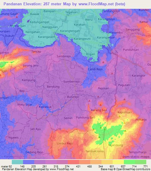 Pandanan,Indonesia Elevation Map