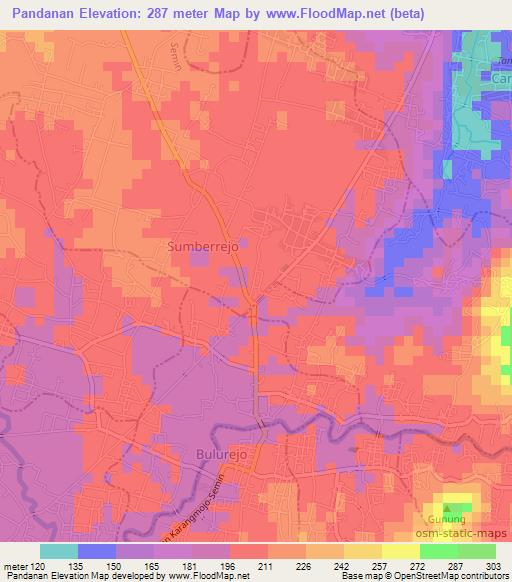 Pandanan,Indonesia Elevation Map