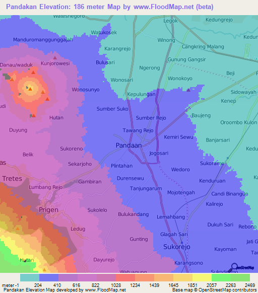 Pandakan,Indonesia Elevation Map