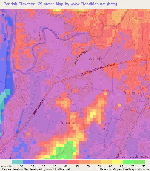 Pandak,Indonesia Elevation Map