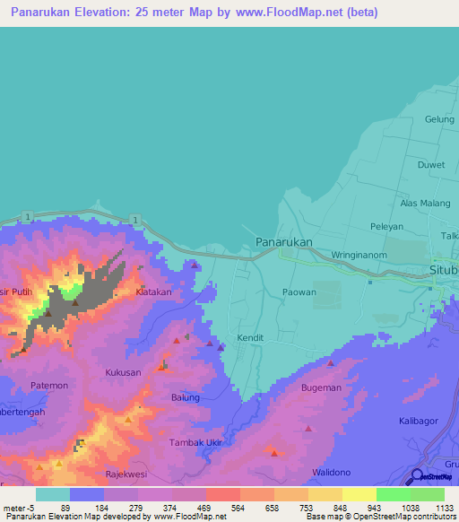 Panarukan,Indonesia Elevation Map