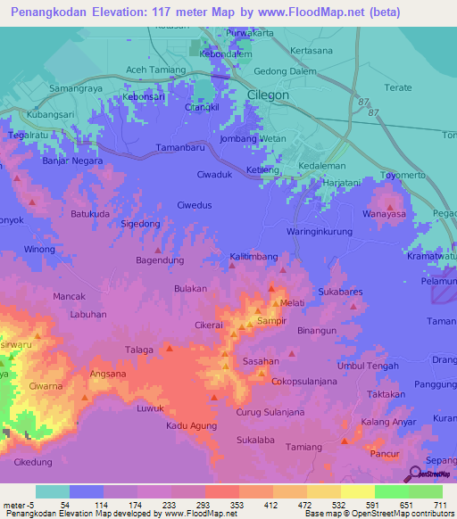 Penangkodan,Indonesia Elevation Map