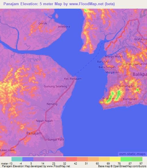 Panajam,Indonesia Elevation Map