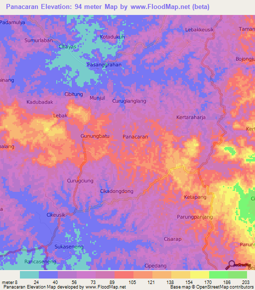 Panacaran,Indonesia Elevation Map