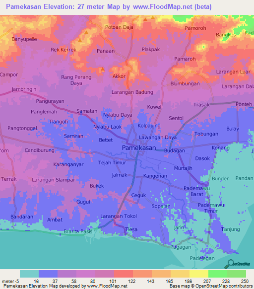 Pamekasan,Indonesia Elevation Map