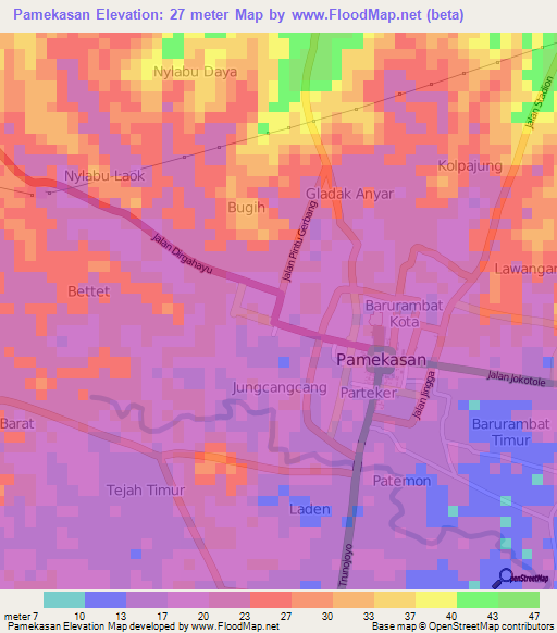 Pamekasan,Indonesia Elevation Map