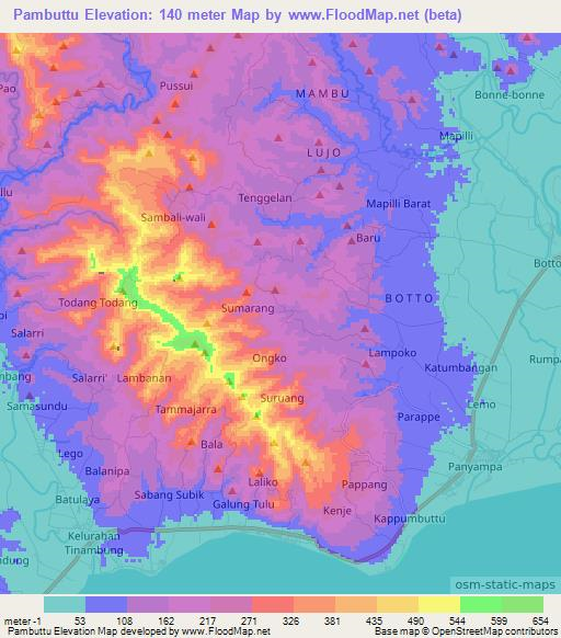 Pambuttu,Indonesia Elevation Map