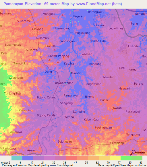 Pamarayan,Indonesia Elevation Map