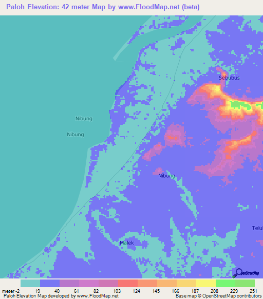 Paloh,Indonesia Elevation Map