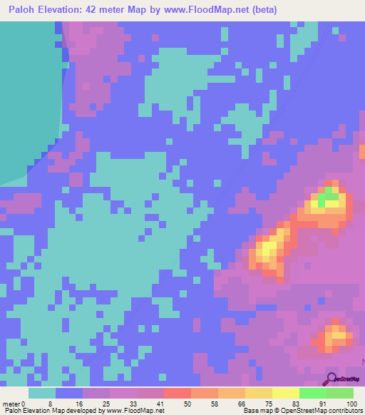 Paloh,Indonesia Elevation Map