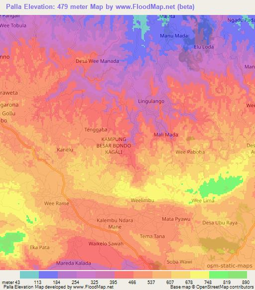 Palla,Indonesia Elevation Map