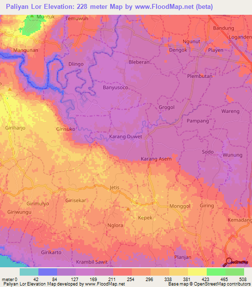 Paliyan Lor,Indonesia Elevation Map