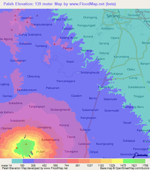 Paleh,Indonesia Elevation Map