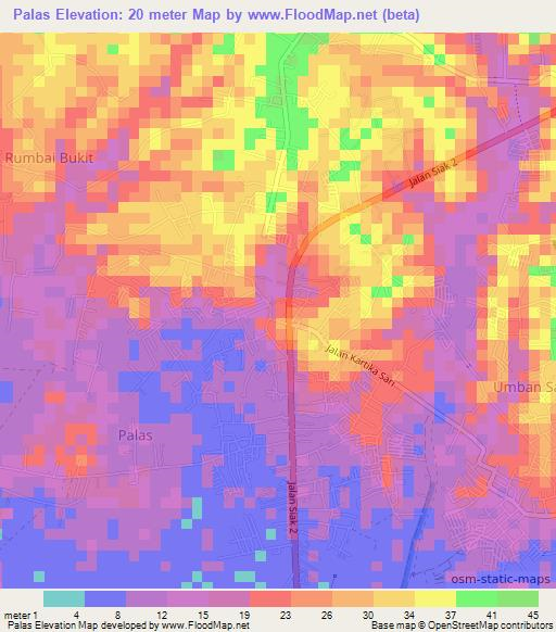 Palas,Indonesia Elevation Map