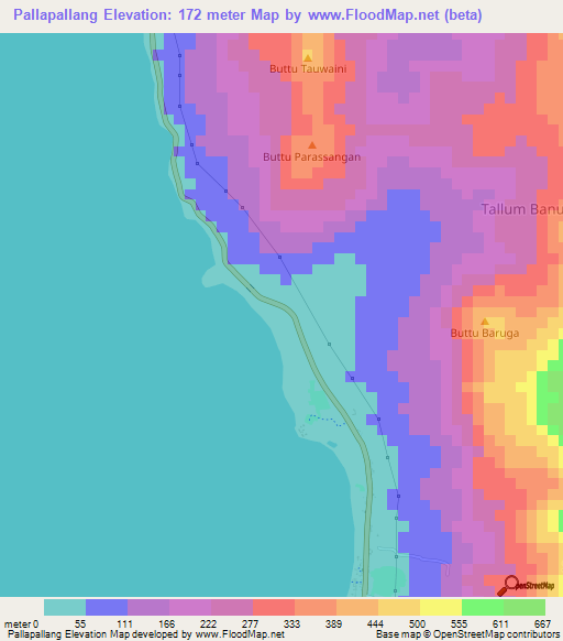 Pallapallang,Indonesia Elevation Map