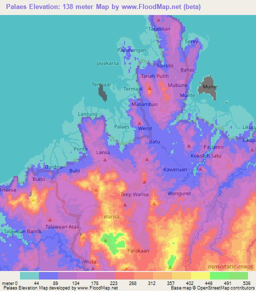 Palaes,Indonesia Elevation Map