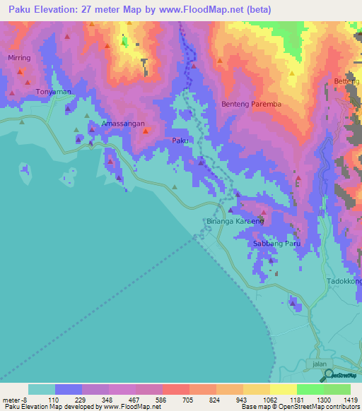 Paku,Indonesia Elevation Map