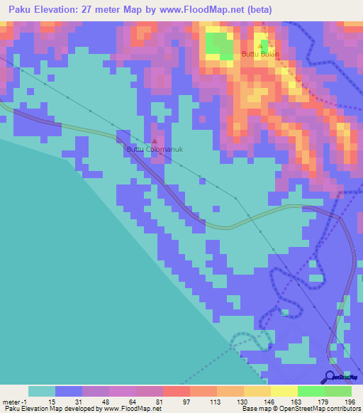 Paku,Indonesia Elevation Map