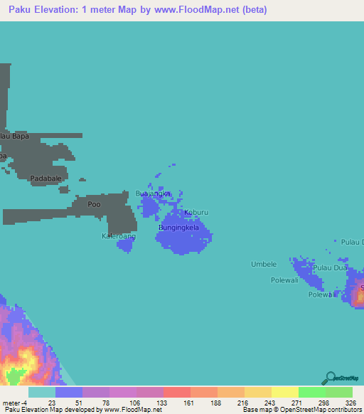 Paku,Indonesia Elevation Map