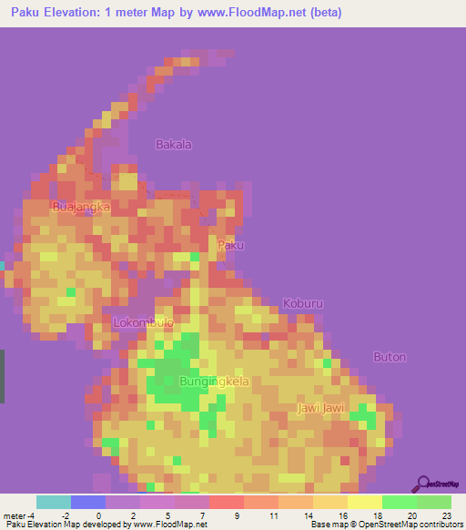 Paku,Indonesia Elevation Map