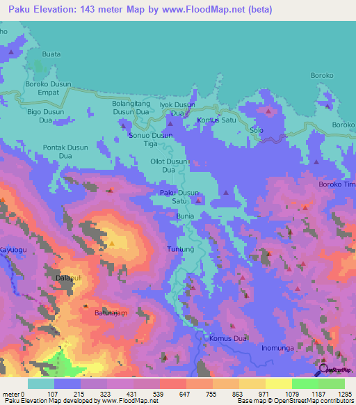 Paku,Indonesia Elevation Map