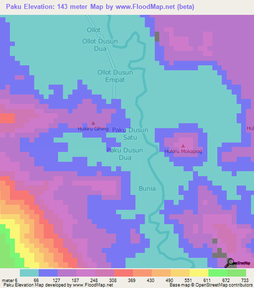 Paku,Indonesia Elevation Map