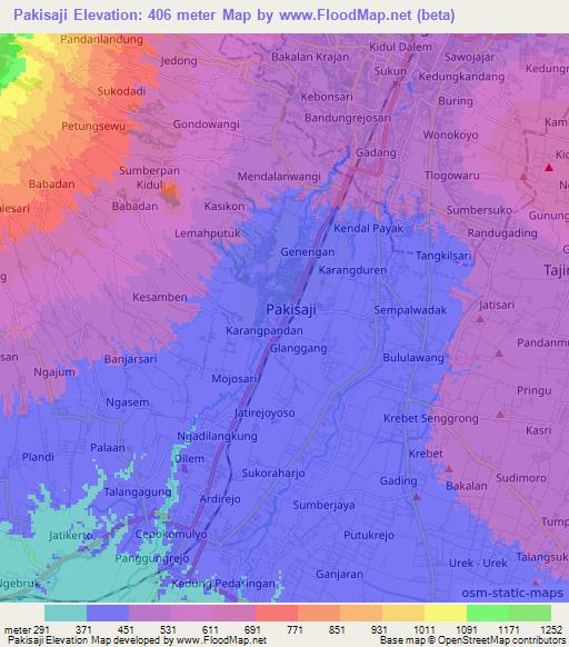 Pakisaji,Indonesia Elevation Map