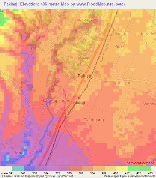 Pakisaji,Indonesia Elevation Map