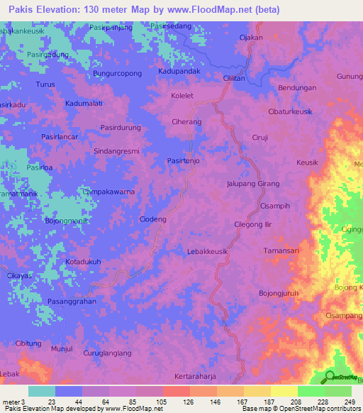 Pakis,Indonesia Elevation Map