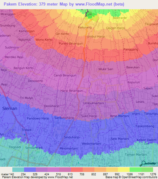 Pakem,Indonesia Elevation Map