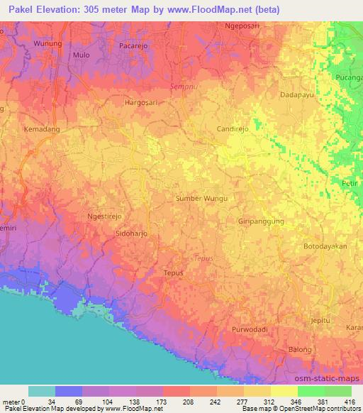 Pakel,Indonesia Elevation Map