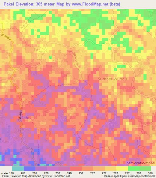 Pakel,Indonesia Elevation Map